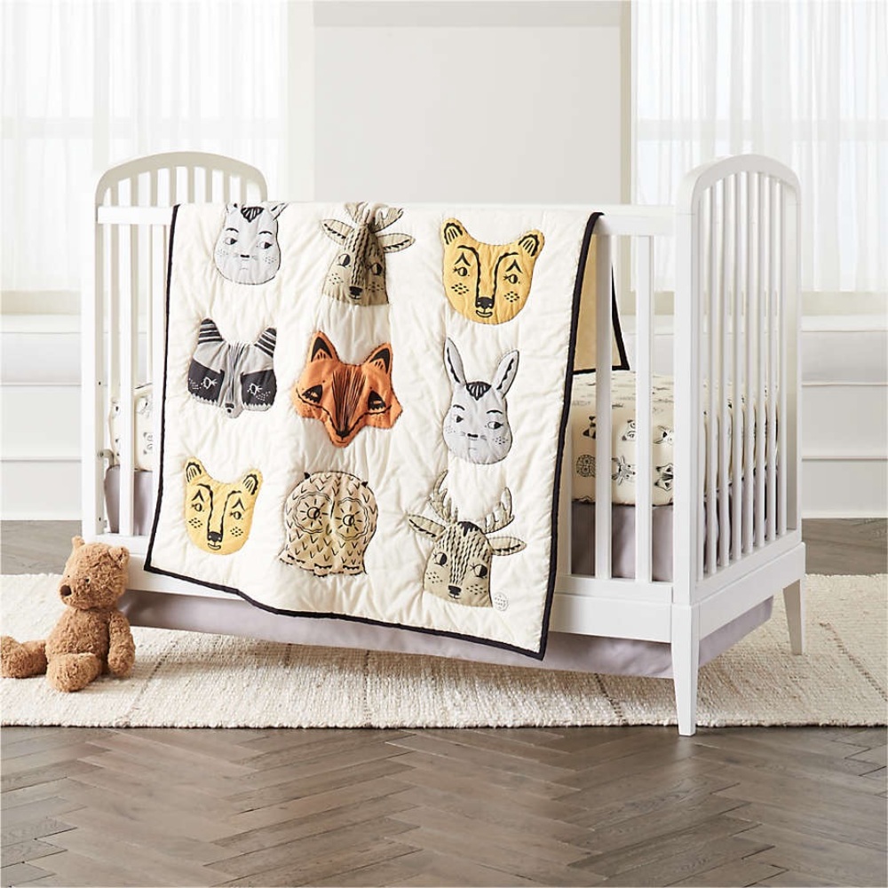 Crate and Barrel Roxy Marj Woodland baby quilt, crib sheet, changing pad bundle